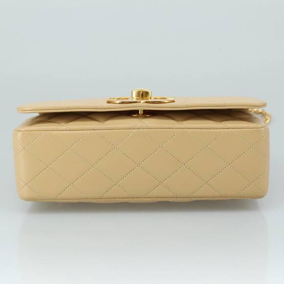 CHANEL Matelasse Chain Shoulder Bag Lamb Skin Beige Gold CC - Picture 5 of 16
